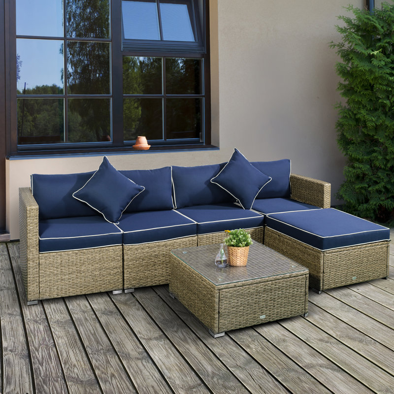 Latitude Run® 6 Piece Rattan Sectional Seating Group with Cushions